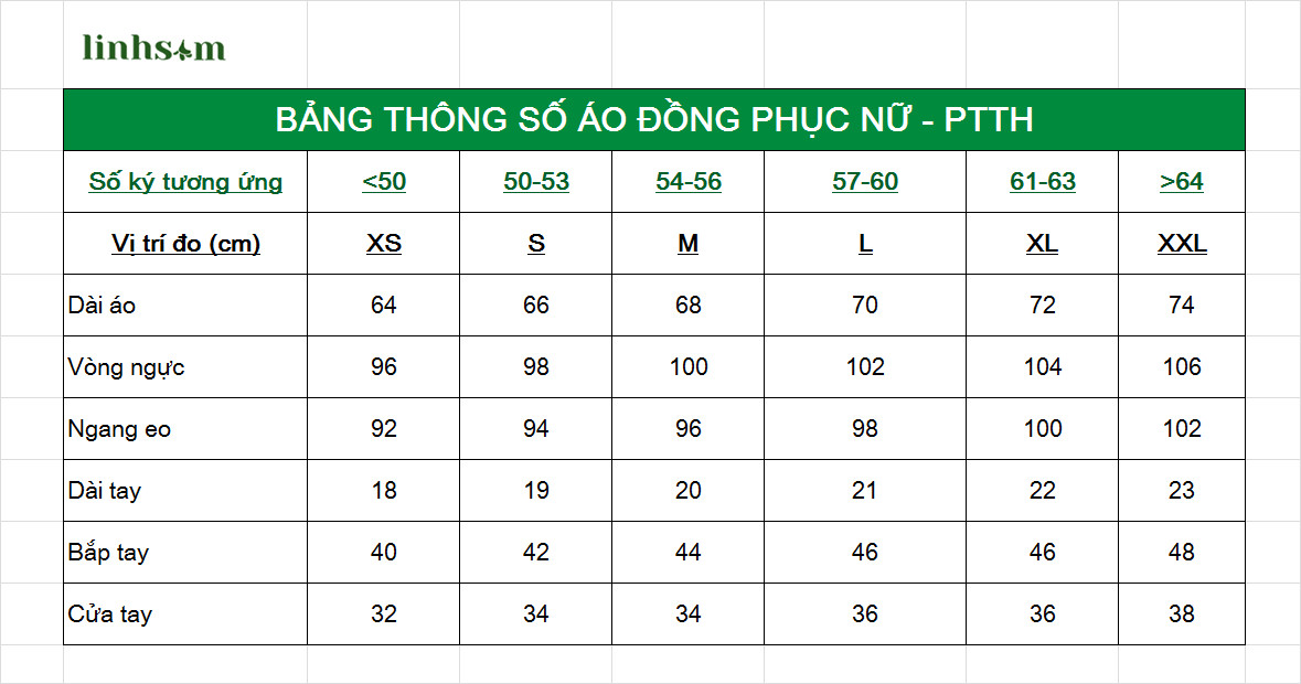 Size áo sơ mi nữ